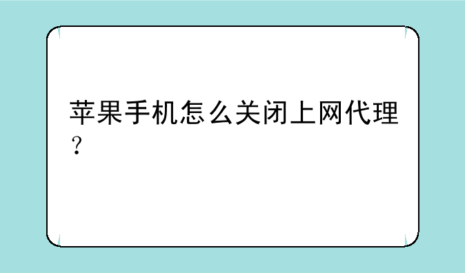 苹果手机怎么关闭上网代理？