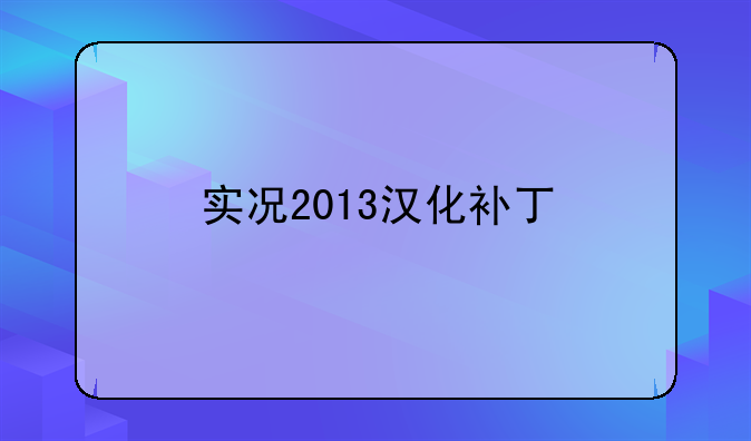 实况2013汉化补丁